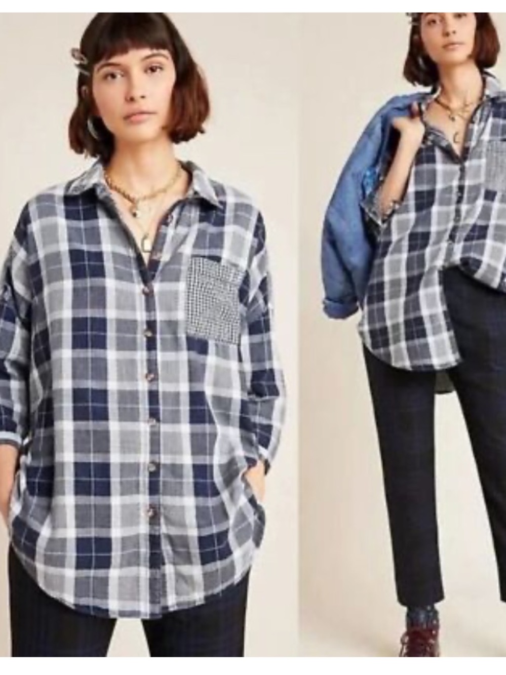 Anthropologie pilcro oversized Plaid Button-Down Shirt Cabincore casual